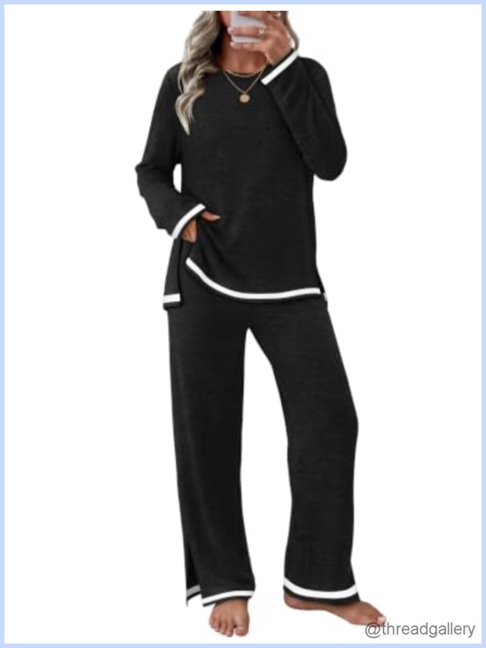 Soft Two-Piece Pajama Set Long Sleeve Lounge Set Winter Pajamas for Women